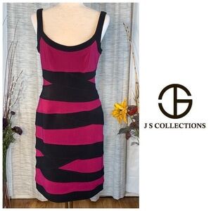 JS Collection purple with black bandage straps sleeveless sheath dress.